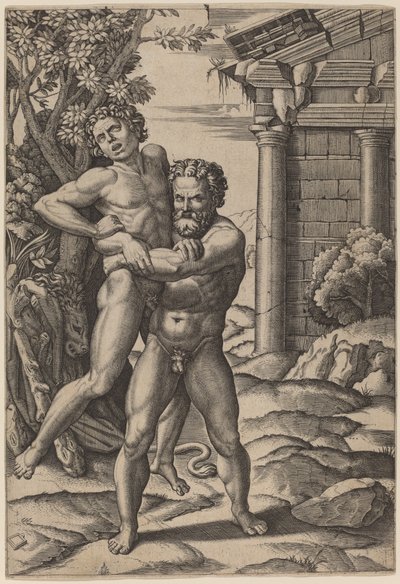 Hercules og Antaeus av Marcantonio Raimondi, after Raphael