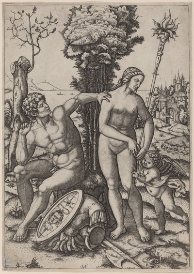 Mars, Venus og Eros av Marcantonio Raimondi possibly after Andrea Mantegna