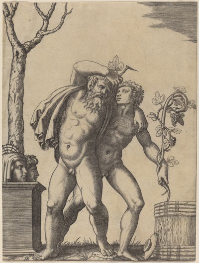 En ung og en gammel Bacchant av Marcantonio Raimondi possibly after Raphael possibly after Giulio Romano