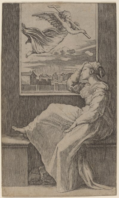Ettertenksom kvinne av Marcantonio Raimondi possibly after Raphael
