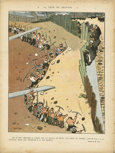 Illustrasjon av Marcel Capy (1865-1941) i Le Rire, 27.04.12 - Arbeidernes dag - Arkitektur Byplanlegging, Arbeid, 1. mai - Terrassiers av Marcel Amable O.L. Capy