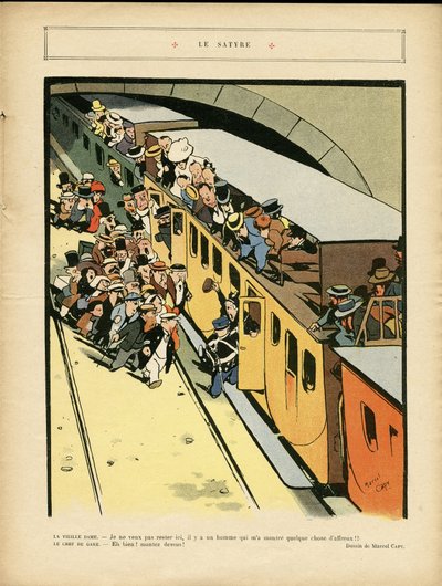 Illustrasjon av Marcel Capy (1865-1941) i Le Rire, 03/09/10 - Satyren - Arkitektur Byplanlegging, Togjernbane, Bro av Marcel Amable O.L. Capy