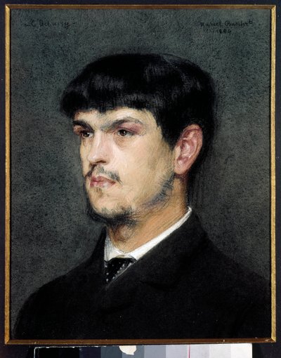 Portrett av den franske komponisten Claude Debussy (1862-1918) Maleri av svart stein og pastell av Marcel Andre Baschet (1862-1941) 1884 Dim 0,27 x 0,26 m av Marcel Andre Baschet