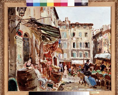 Lenche-torget i Marseille Maleri av Marcel Leprin (1891-1933) Mål 50x61 cm Obligatorisk omtale: Samlingsstiftelsen hilsen Provence, Marseille av Marcel Leprin