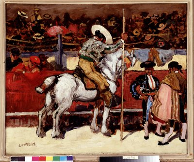 Picador og matador på arenaen for tyrefekting. Maleri av Marcel Leprin (1891-1931) Dim. 50x61 cm Obligatorisk omtale: Collection fondation regards de Provence, Marseille av Marcel Leprin