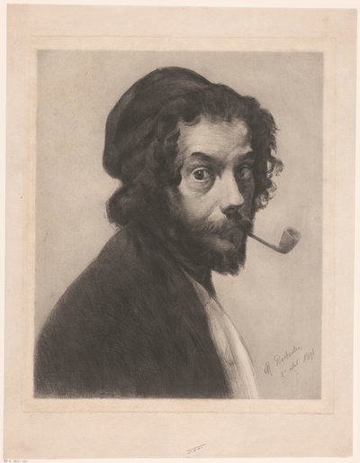 Selvportrett med pipe av Marcellin Gilbert Desboutin (signed by artist)