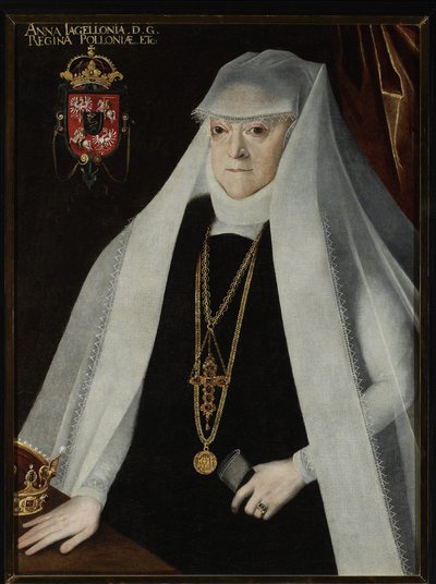 Anna Jagiellon, dronning av Polen - Portrett av Anna Jagiellon (1523-1596), dronning av Polen, av Kober, Martin (1550-1609). Olje på lerret, før 1596. Narodowe-museet, Warszawa av Marcin Kober