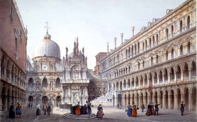 Gårdsplassen til Palazzo Ducale, Venezia, gravert av Brizeghel (litho) av Marco (after) Moro