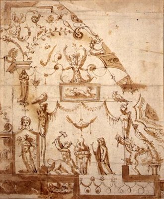Design for et grotesk tak (penn og sepiablekk på papir) av Marco (fl.1565 88) (circle of) Marchetti