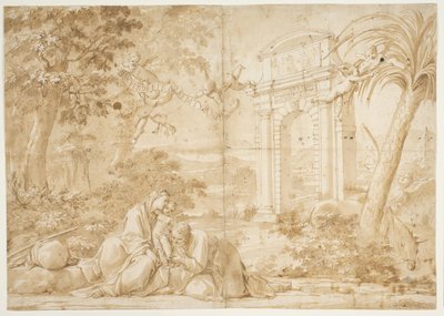 Scene fra flyturen til Egypt av Marcantonio Franceschini