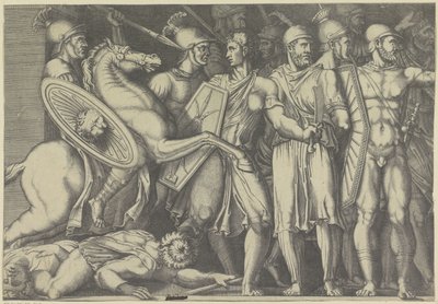 Trajan kjemper med Dacians av Marco Dente (attributed to)