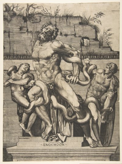 Laocoön og sønnene hans ble angrepet av slanger, ca. 1515-27. av Marco Dente