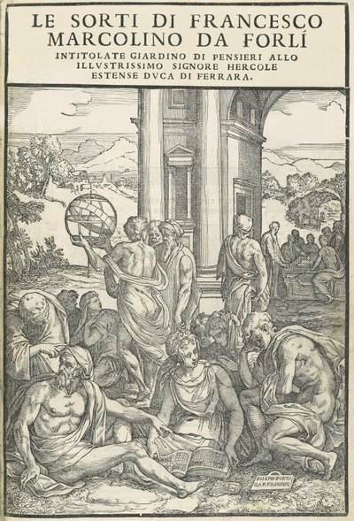 Le Sorti ... med tittelen tankens hage, oktober 1540. Skapere: Ukjent, Marco Dente. av Marco Dente