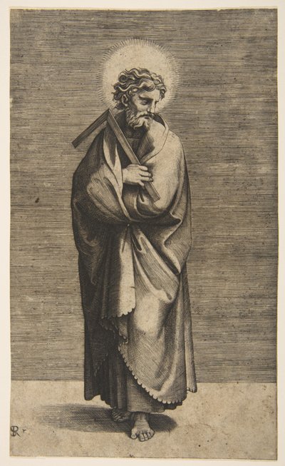 Saint Thomas holder en firkantet regel, hodet snudd til høyre, ca. 1515-27. av Marco Dente