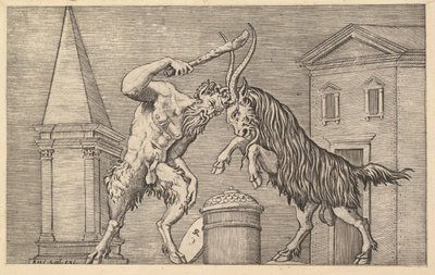 Mirror of Roman Magnificence: A Satyr and a Ram Clashing, 1500-tallet. av Marco Dente
