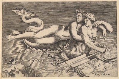 The Mirror of Roman Magnificence: A Triton Carrying off a Nymph, 1500-tallet. av Marco Dente