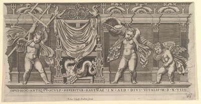 Mirror of Roman Magnificence: Bas-Relief with Three Cupids, 1519. av Marco Dente