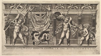 The Mirror of Roman Magnificence: Bas-Relief with Three Cupids, 1519 av Marco Dente
