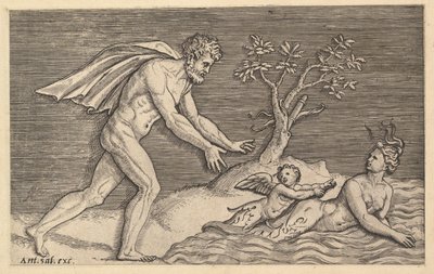 The Mirror of Roman Magnificence: Naken Man Pursuing a Naiad, ca. 1515-1527. av Marco Dente