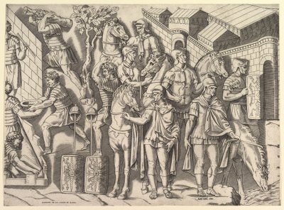 Romersk storhet: Romerske ryttere, fra Trajans-søylen, 1500-tallet. av Marco Dente