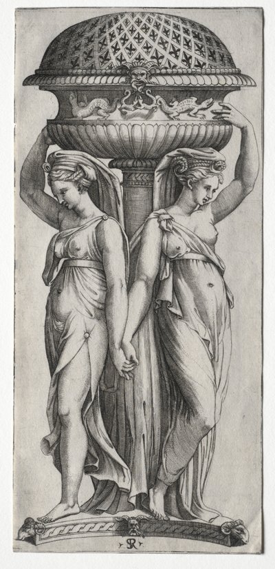 The Cassollette: Kvinner som støtter en urne, ca. 1520-27. av Marco Dente