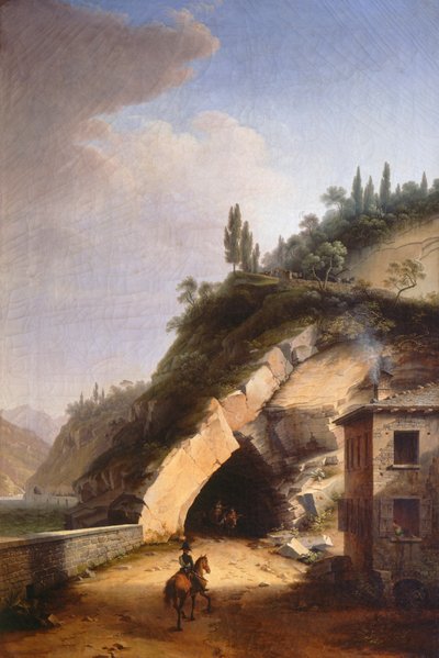 Utsikt over huset og det første galleriet til Varenna i Bellano, av Marco Gozzi (1759-1839), olje på lerret av Marco Gozzi