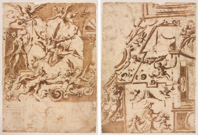 Grotesk med en Satyr som mater en drage (recto); Grotesk med en springende kentaur (verso) av Marco Marchetti