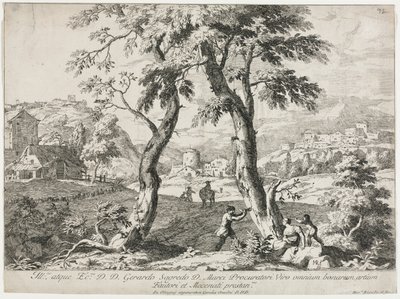 Utsikt over en landsby med figurer i forgrunnen, 1723. av Marco Ricci