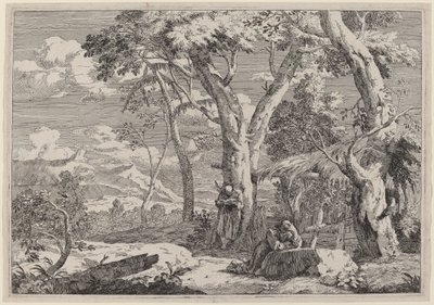 Villmarkslandskap med to munker av Marco Ricci