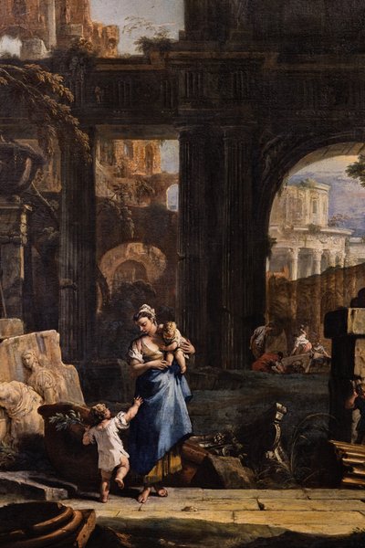 Perspektiv med ruiner og figurer, detalj av Marco & Sebastiano (1659 1734) Ricci