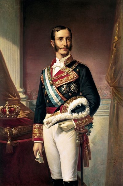 Portrett av Alfonso XII, konge av Spania (olje på lerret) av Marcos Giraldez de Acosta