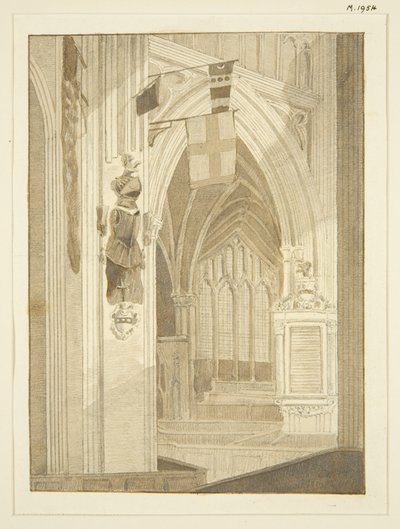 Penns Monument, bannere, etc., i St Mary Redcliffe (blyant og akvarell på papir) av Marcus H. Homes