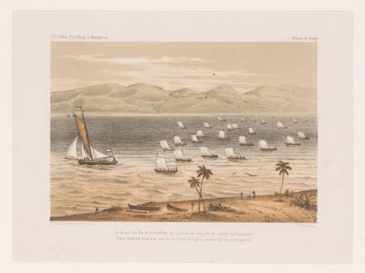Kongen av Nossi-Faly dro til farens begravelse Le départ du Roi de Nossi-Faly au tombeau de son père en société des Voyageurs (...) (tittel på objekt) Reisen til François P.L. Pollen til Madagaskar (serietittel) F.P.L. Pollen R. s av Marcus Jacob Goedkind