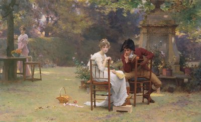 Two's Company, Three's None, ca. 1892 (olje på panel) av Marcus Stone