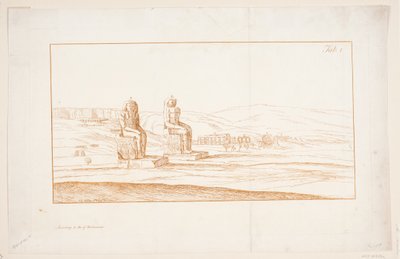 Illustrasjon til "Tegninger av noen ruiner og kolossale statuer ved Theben i Egypt med en beretning om berømmelsen i et brev til Royal Society", London 1741 av Marcus Tuscher