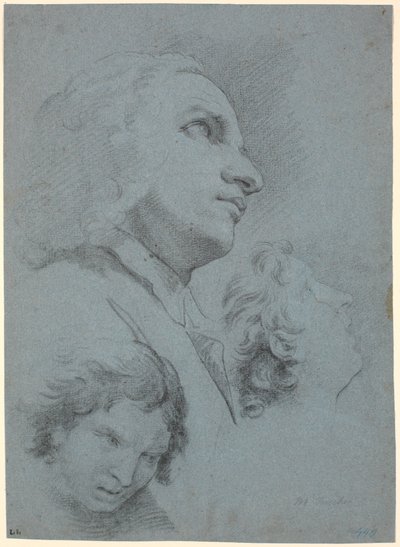 Studieblad med tre hoder. Studie for "The Miracle of San Giuseppe Calasanz" av Marcus Tuscher