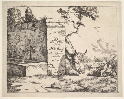 Tittelside for forskjellige kyr og okser etter Paulus Potter. av Marcus de Bye