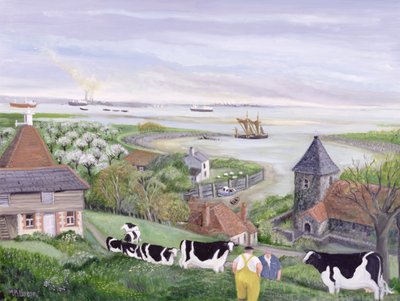 Thames Estuary Farm (olje på lerret) av Margaret Loxton