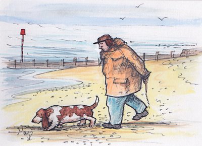 Turgåing med hunden - 02 (penn og akvarell) av Margaret Loxton