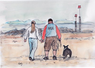 Tur med hunden - 04 (penn og akvarell) av Margaret Loxton