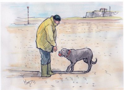 Tur med hunden - 08 (penn og akvarell) av Margaret Loxton