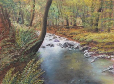 Vår i skogen, 2020 (pastell) av Margo Starkey