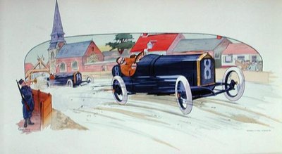 En Peugeot racerbil i Grand Prix de France i 1911 av Marguerite (fl.1909 14) Montaut