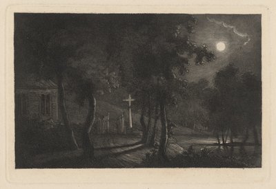 Et kapell ved innsjøen ved Moonlight av Maria Anna Fischer