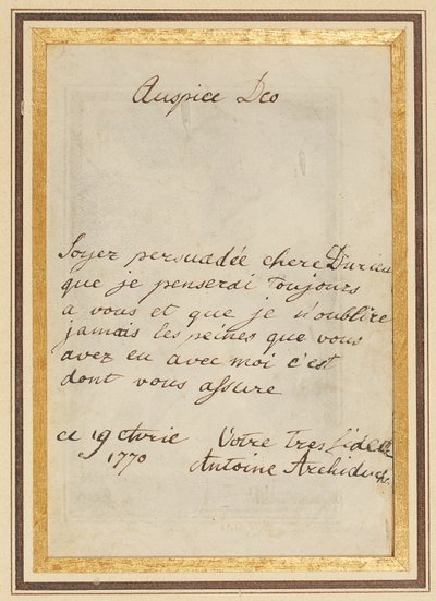 Autografbrev til Thérèse eller Barbe Durieux, datert 19. april 1770 av Maria Antonia Josepha Johanna von Habsburg-Lothringen