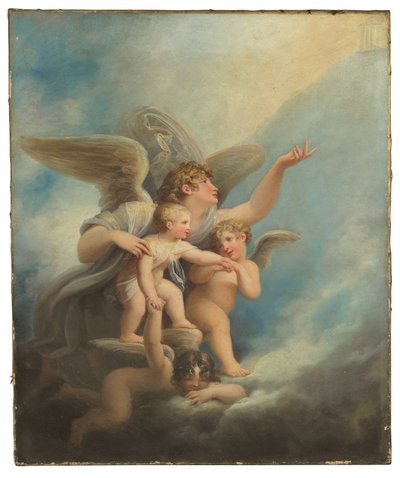 En engel og putti som følger en barnesjel til himmelen av Maria Hadfield Cosway
