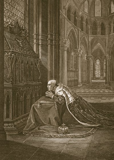 Lewis VII, konge av Frankrike, før Becketts grav, gravert av W. Sharp, illustrasjon fra David Humes 