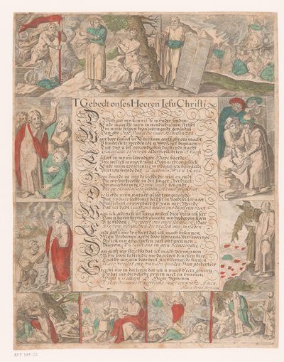 Kalligrafert tekst som viser scener fra Kristi liv T Prayer Onses Heeren Iesu Christi (tittel på objekt) av Maria Strick Becq