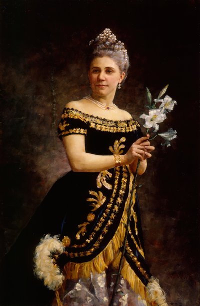 Portrett av operasangerinnen Ida Basilier-Magelsen 1846-1928 som Philine in Opera..., 1887. av Maria Wiik