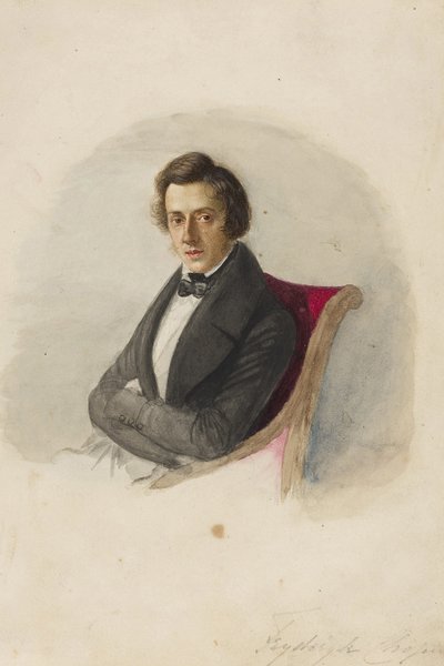 Portrett av Frederic Chopin (1810-1849) av Wodzinska, Maria (1819-1896). Akvarell og blekk på papp av Maria Wodzinska